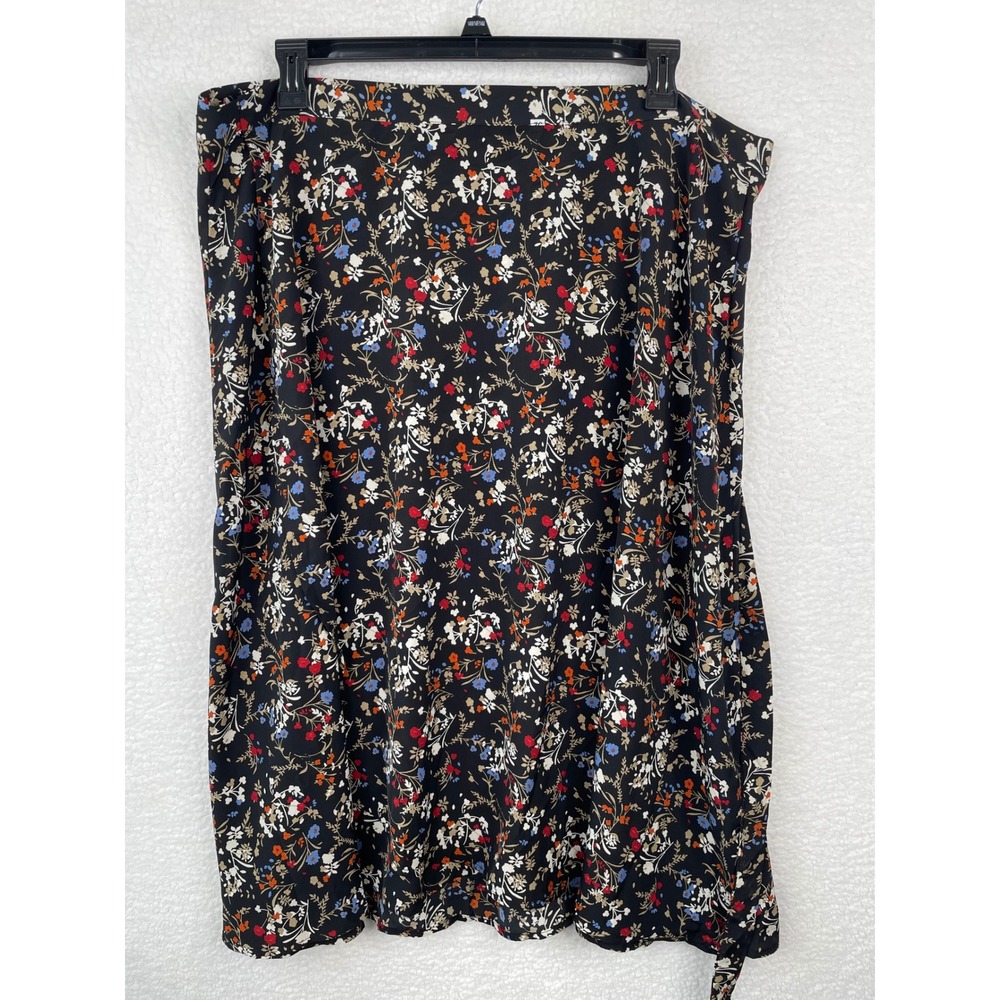 Agnes Orinda Womens Size 4X Floral Wrap Midi Skirt‎ Black Multi Tie Waist NEW